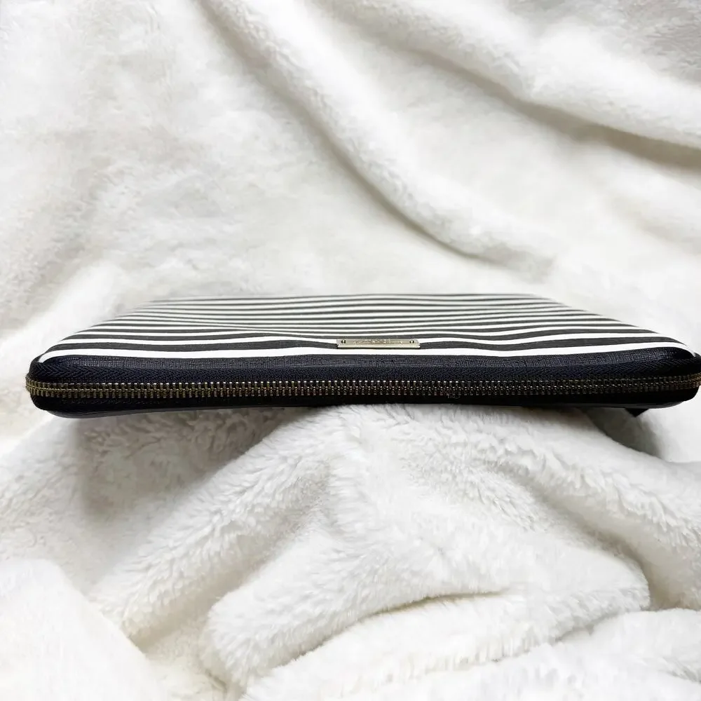 KATE SPADE New York Black & White Stripe Padded iPad Tablet Zip Case